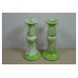Vintage Royal Haeger Green Drip Glaze Candlesticks