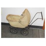 Antique Woven Wicker Basket Baby Carriage