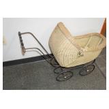 Antique Woven Wicker Basket Baby Carriage