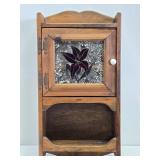 Vintage Hanging Wall Cabinet Shelf w/Floral Stained Glass