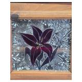 Vintage Hanging Wall Cabinet Shelf w/Floral Stained Glass