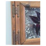 Vintage Hanging Wall Cabinet Shelf w/Floral Stained Glass