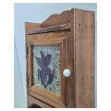 Vintage Hanging Wall Cabinet Shelf w/Floral Stained Glass