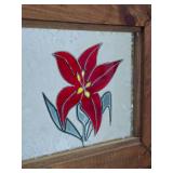 Vintage Hanging Wall Cabinet Shelf w/Floral Stained Glass