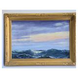 LARGE Framed Signed Antique Early Antique Nautical Scene Oil on Canvas w/Distant Ship