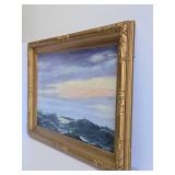 LARGE Framed Signed Antique Early Antique Nautical Scene Oil on Canvas w/Distant Ship