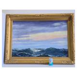 LARGE Framed Signed Antique Early Antique Nautical Scene Oil on Canvas w/Distant Ship