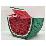 Large Vintage Woven Watermelon Picnic Basket