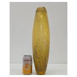 LARGE Handblown Yellow w/Gold Art Glass Vase