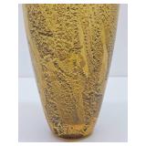 LARGE Handblown Yellow w/Gold Art Glass Vase