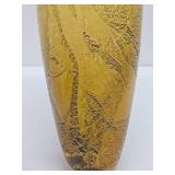 LARGE Handblown Yellow w/Gold Art Glass Vase