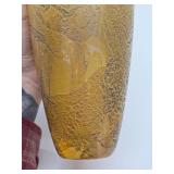 LARGE Handblown Yellow w/Gold Art Glass Vase