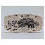 Vintage Scrimshaw Style Ceramic Etched Bear Cribbage Board