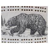Vintage Scrimshaw Style Ceramic Etched Bear Cribbage Board