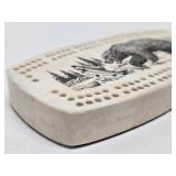 Vintage Scrimshaw Style Ceramic Etched Bear Cribbage Board