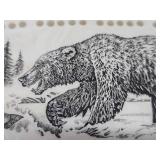 Vintage Scrimshaw Style Ceramic Etched Bear Cribbage Board