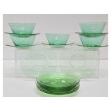 Group of Vaseline Glass Bowls & Saucers/Plates