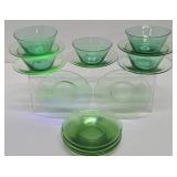 Group of Vaseline Glass Bowls & Saucers/Plates