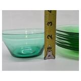 Group of Vaseline Glass Bowls & Saucers/Plates