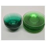 Group of Vaseline Glass Bowls & Saucers/Plates