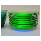Group of Vaseline Glass Bowls & Saucers/Plates