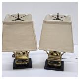 Excellent Pair of Mid Century Oriental Style Brass ETHAN ALLEN Table Lamps