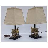 Excellent Pair of Mid Century Oriental Style Brass ETHAN ALLEN Table Lamps