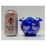Lovely Artist & Nancy Fenton signed FENTON Ruffled Cobalt Blue Glass Vsse