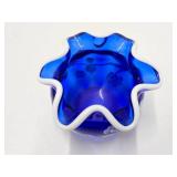 Lovely Artist & Nancy Fenton signed FENTON Ruffled Cobalt Blue Glass Vsse