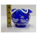 Lovely Artist & Nancy Fenton signed FENTON Ruffled Cobalt Blue Glass Vsse