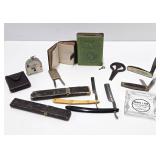 Estate Lot of Vintage & Antique Small Items - Razors, Mouth Harp, Bank, Knives etc