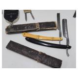 Estate Lot of Vintage & Antique Small Items - Razors, Mouth Harp, Bank, Knives etc