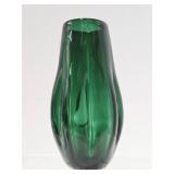 Large Handblown Green Art Glass Vase - 12.5"