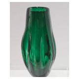 Large Handblown Green Art Glass Vase - 12.5"