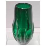 Large Handblown Green Art Glass Vase - 12.5"