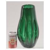 Large Handblown Green Art Glass Vase - 12.5"