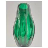 Large Handblown Green Art Glass Vase - 12.5"