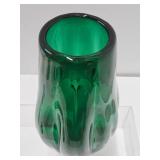 Large Handblown Green Art Glass Vase - 12.5"