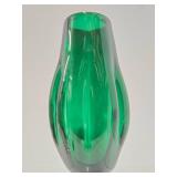 Large Handblown Green Art Glass Vase - 12.5"
