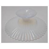 Excellent Vintage Murano Yalos Casa Opalescent Footed Glass Cake Stand