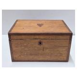 Early Antique Folk Art Wood Box w/Inlaid Heart & Stars
