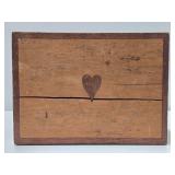 Early Antique Folk Art Wood Box w/Inlaid Heart & Stars