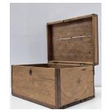 Early Antique Folk Art Wood Box w/Inlaid Heart & Stars