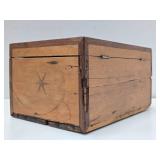 Early Antique Folk Art Wood Box w/Inlaid Heart & Stars