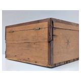 Early Antique Folk Art Wood Box w/Inlaid Heart & Stars