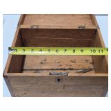 Early Antique Folk Art Wood Box w/Inlaid Heart & Stars