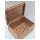 Early Antique Folk Art Wood Box w/Inlaid Heart & Stars