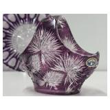 Lovely Group of Vintage Amethyst Cut-to-Clear Crystal Platter Vase & Basket