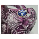 Lovely Group of Vintage Amethyst Cut-to-Clear Crystal Platter Vase & Basket
