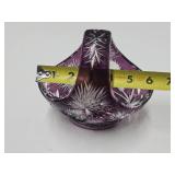 Lovely Group of Vintage Amethyst Cut-to-Clear Crystal Platter Vase & Basket